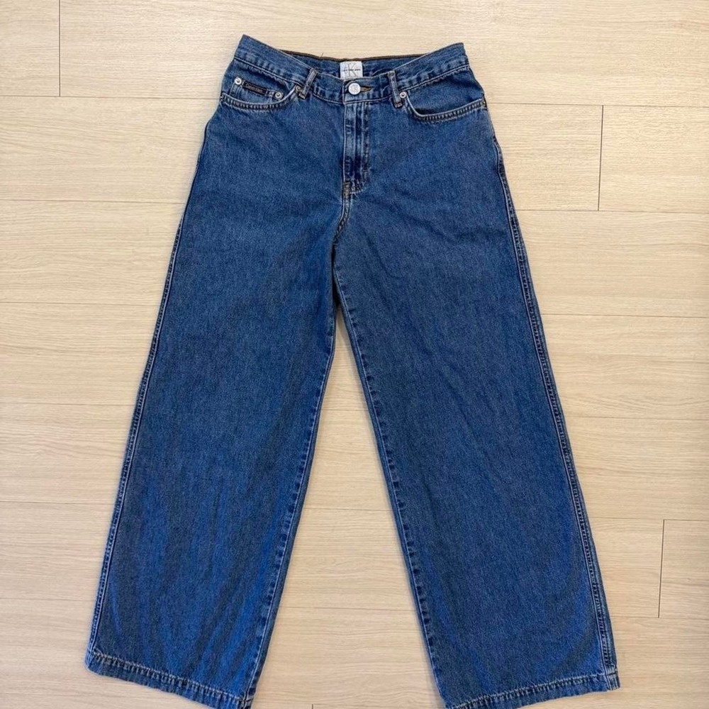 Vintage Calvin Klein Extra Wide Leg Dark Stone Wash Jeans Mens Size 5 90s